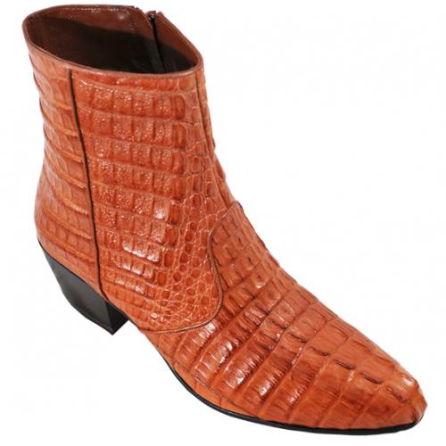 Los Altos Cognac All-Over Genuine Crocodile Hornback J-Toe Ankle Boots 1630103
